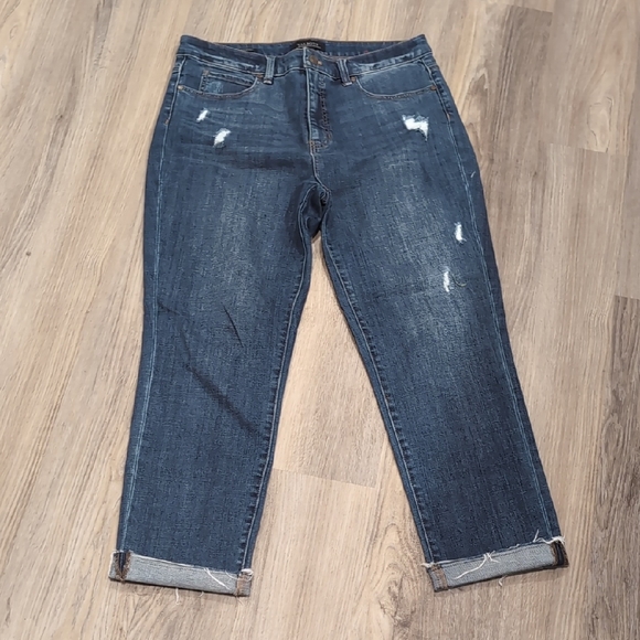 Talbots Denim - Talbots Dark Blue Distressed Slim Straight Ankle Jeans Size 8